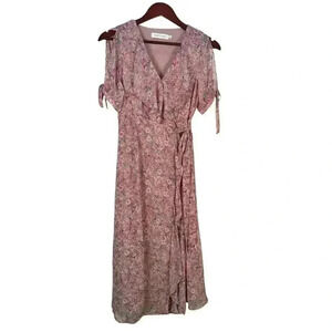 FLORET STUDIOS Ruffle Side Tie Wrap Midi Dress in Mauve Pink Size XS NWOT